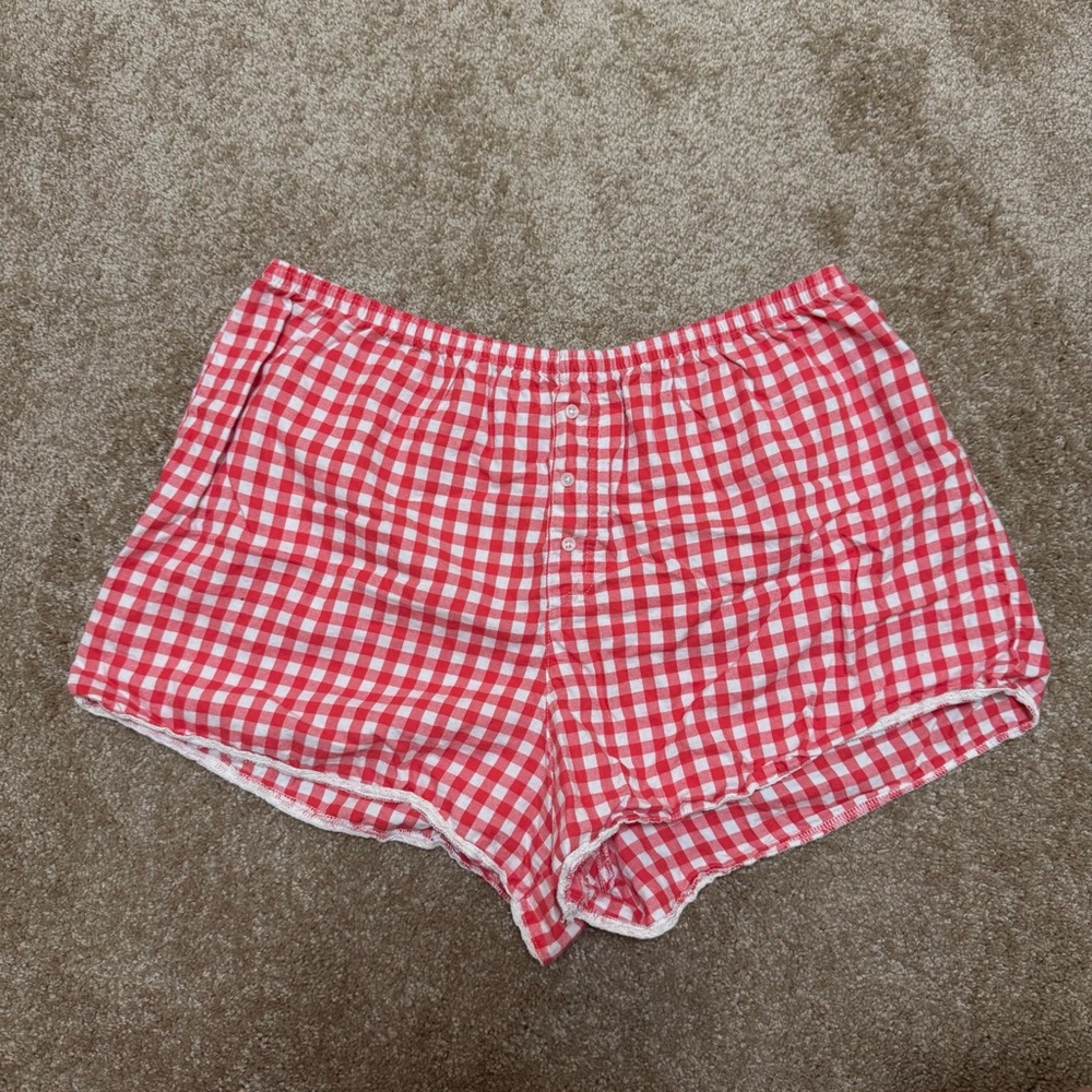 Colsie Red and White Gingham Faux Button-Front Shorts